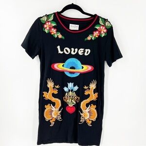 ✅ ARTLOVE BLACK GRAPHIC EMBROIDERED KNIT DRESS SIZE 3 ART-TO-WEAR